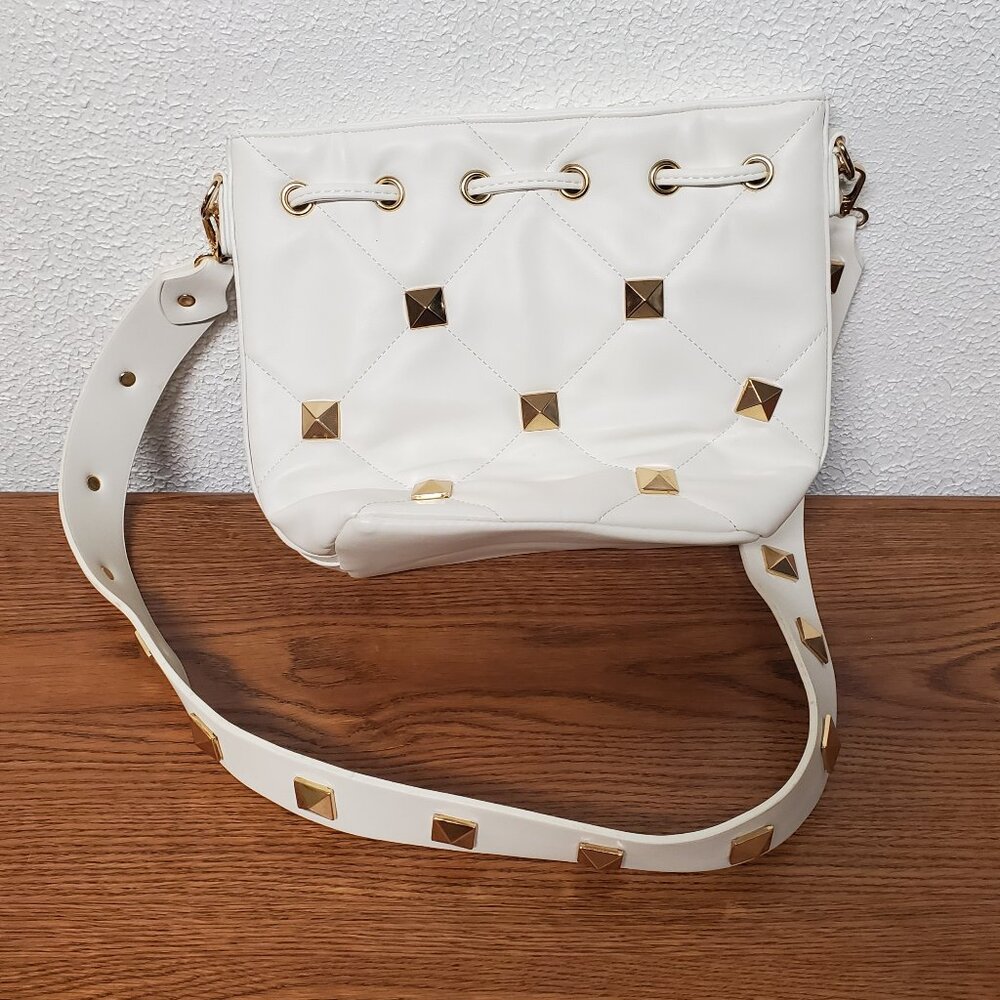 Purse - Crossbody Bag - White with Gold Raised Squares by Bam Forever
